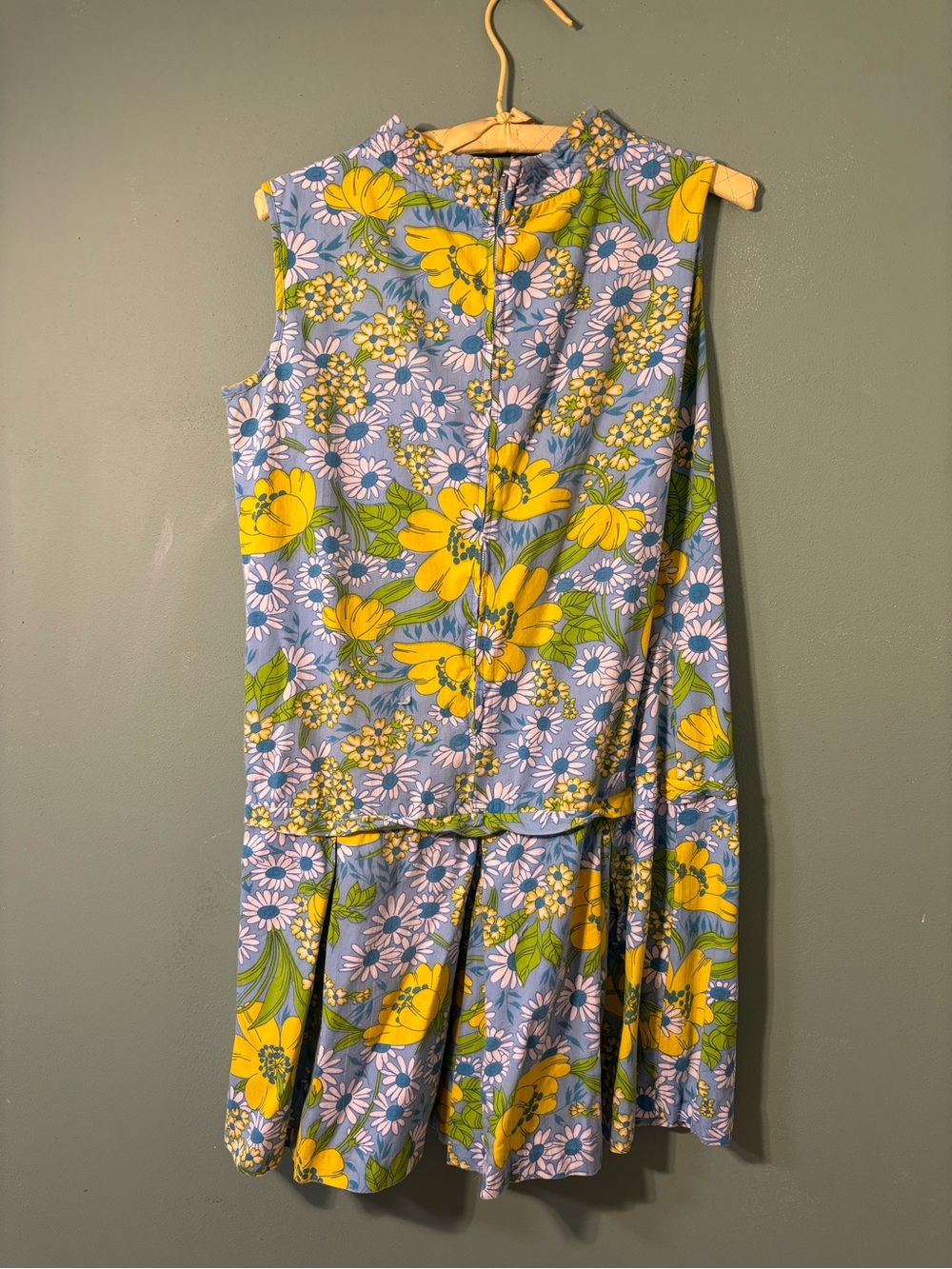 Vintage 1960’d Sleeveless Floral Day Jumpsuit Romperin Sky Blue and Sunny Yellow